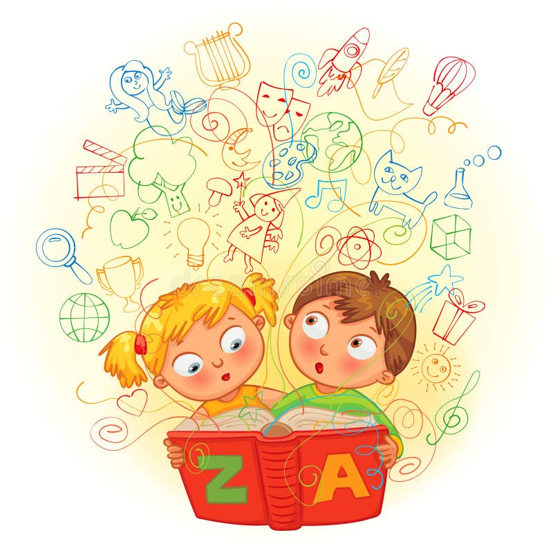 Boy And Girl Reading A Magic Book Stock Photography -3221