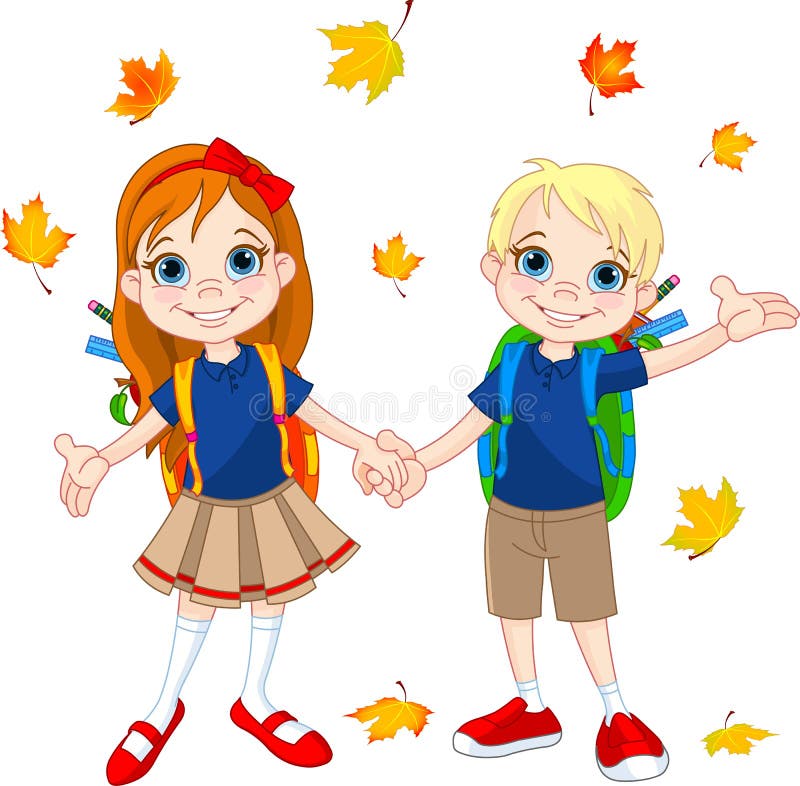 Boy and Girl Ready To School Stock Vector - Illustration of pair ...