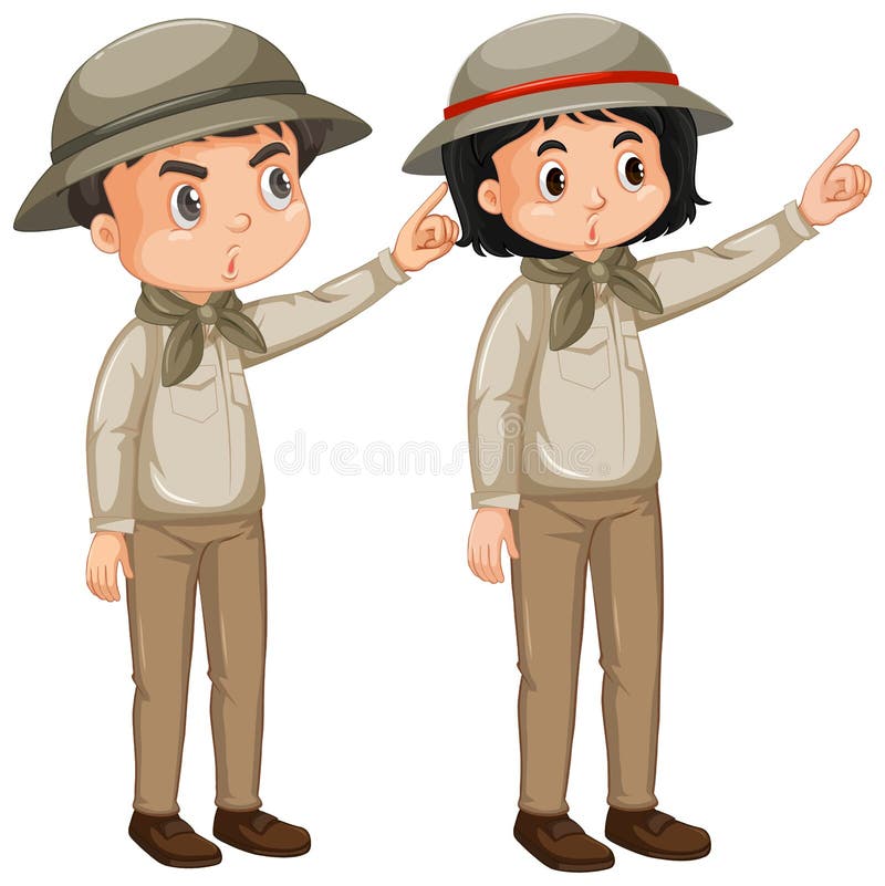 Boy and Girl in Safari Outfit on White Background Stock Vector ...