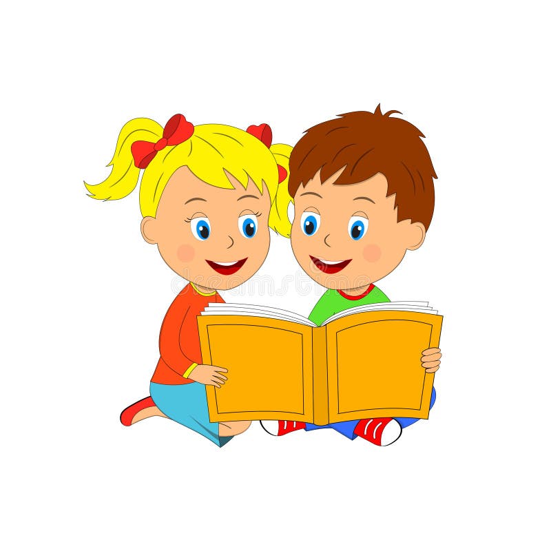 Boy and Girl Sit and Read Book Stock Vector - Illustration of school ...