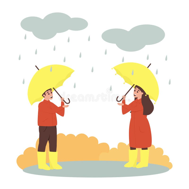 Boy and Girl are Standing with Umbrellas in the Rain Stock Vector -  Illustration of fashion, rainy: 198903656