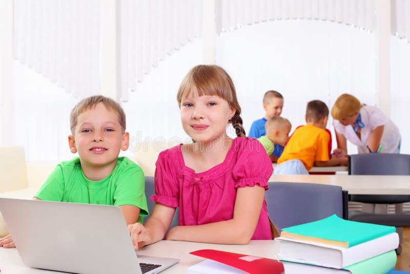 Boy and girl working together