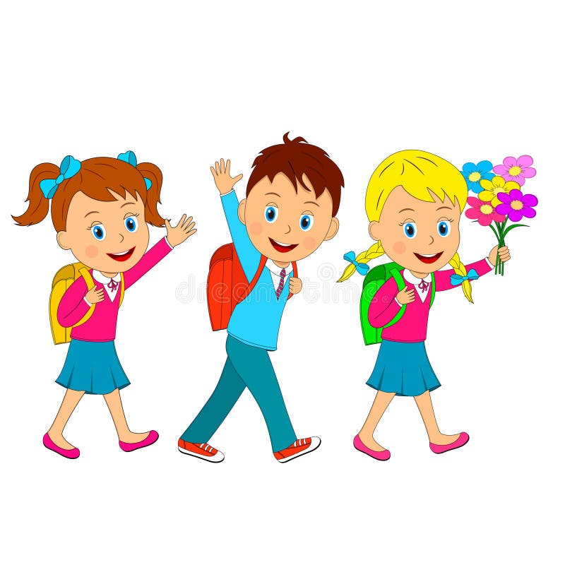 Back To School. Cartoon School Girl and Boy. Hand Drawing of Student ...
