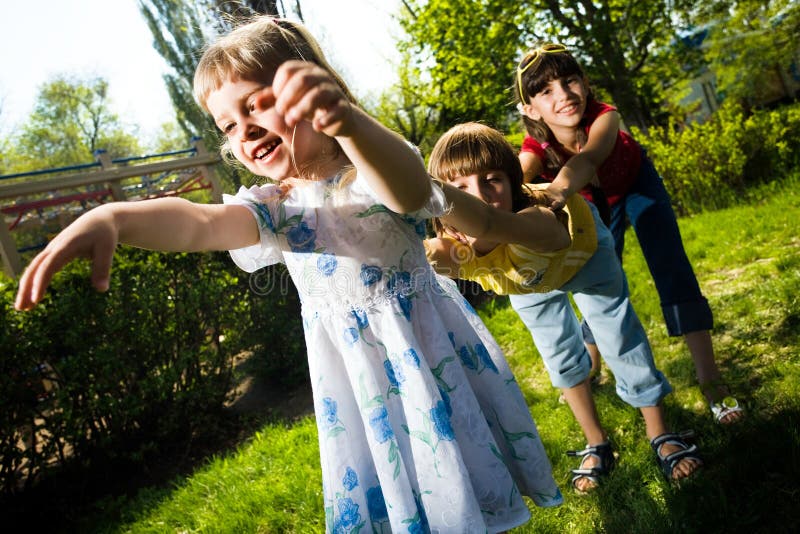 Boy with girls on walk