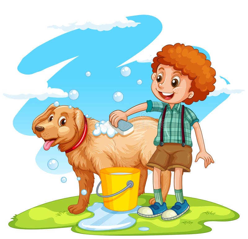 Boy giving dog a bath royalty free illustration Boy giving dog a bath royalty free illustration