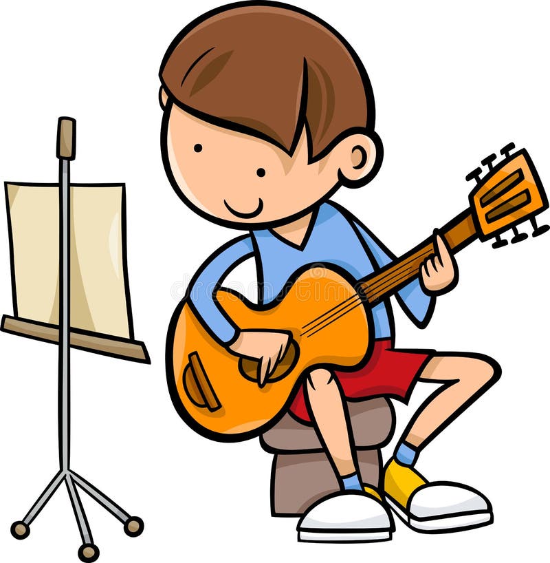 Boy With Guitar Cartoon Illustration Stock Vector Illustration of