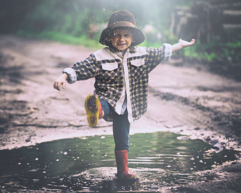 Boy in Hat Playing Outdoor in Summer Forest Stock Image - Image of ...