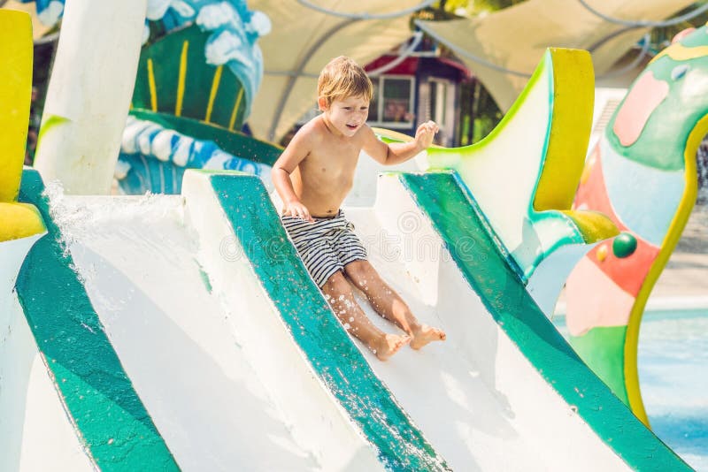 Young Boy At Water Park Stock Photo - Download Image Now 