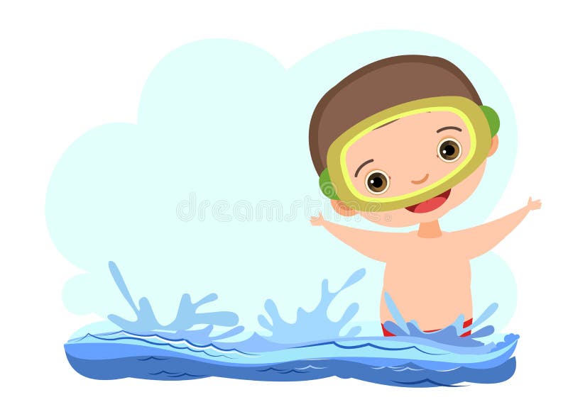 Boy is having fun. Waves of water river, sea or ocean. Swimming, diving and water sports. Pool. Isolated on white