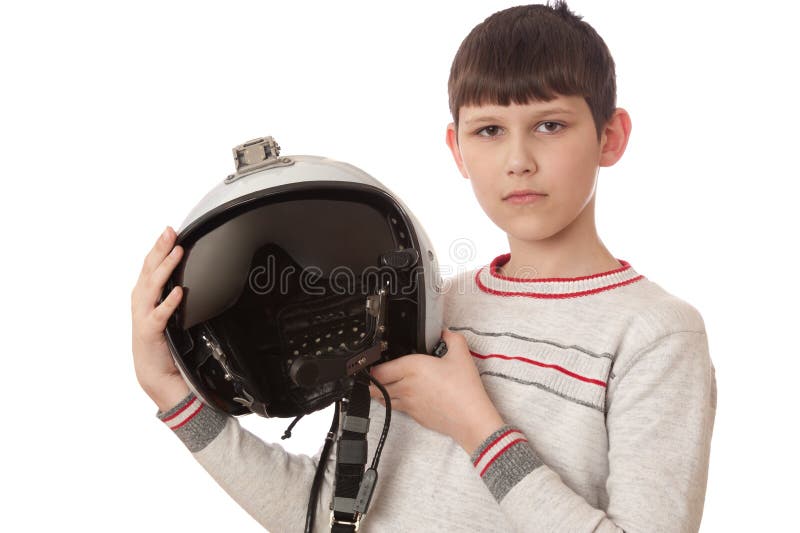 Boy With Helmet Isolated On White Stock Photo Image of young, grey