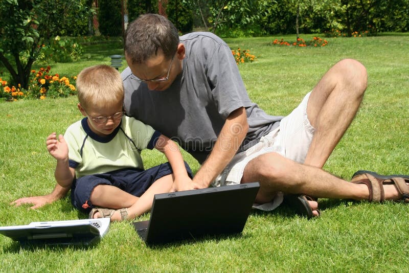 Boy and his father's royalty free stock image