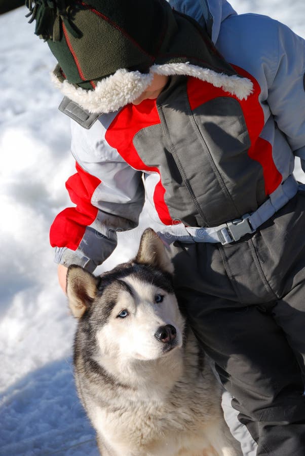 Boy and his husky dog stock image. Image of outdoor, wearing 5213423