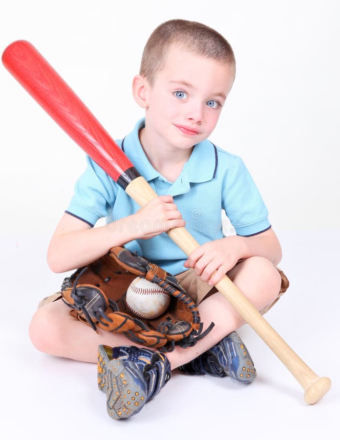 Boy Holding a Baseball Bat with Ball and Glov Stock Photo Image of