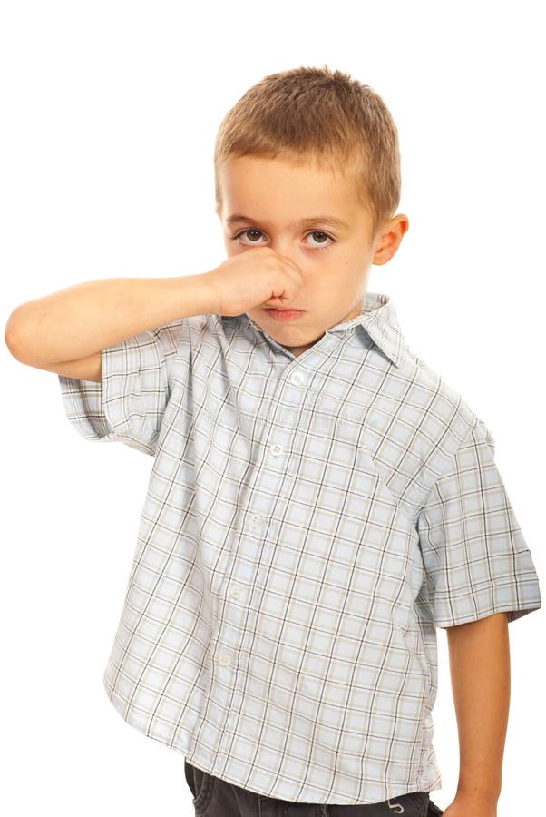 Boy holding his nose stock image. Image of background 27467729