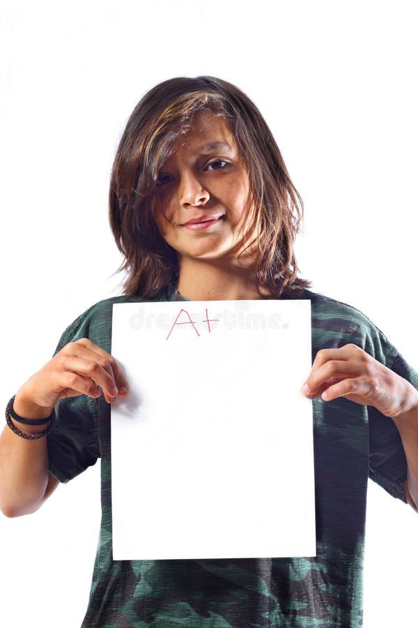 Boy Holding an A+ Paper