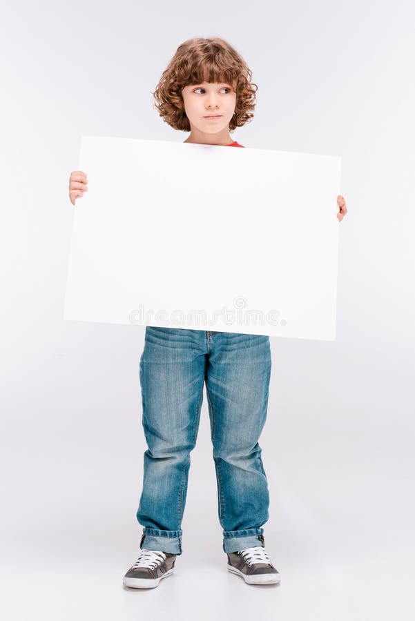 Boy Holding White Blank Board Stock Image - Image of holding, young ...
