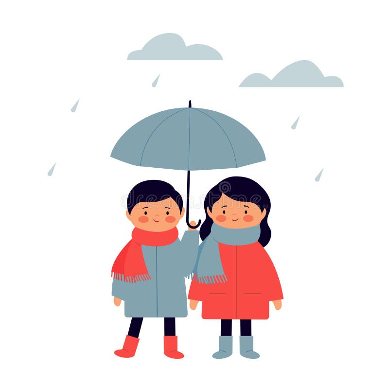 The boy holds an umbrella over the girl. The guy takes care of her friend.