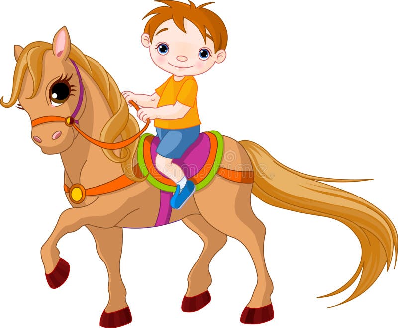 Boy on horse stock vector. Illustration of male, stallion 14535862