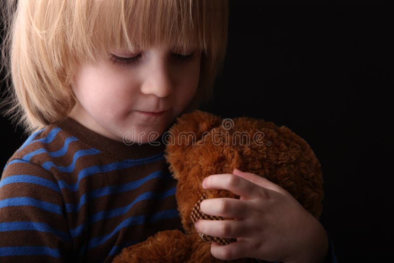 Boy Hugging His Stuffed Toy Bear Stock Image Image of hugging