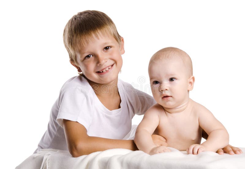 Boy Hugging His Younger Brother Stock Photo Image of childhood
