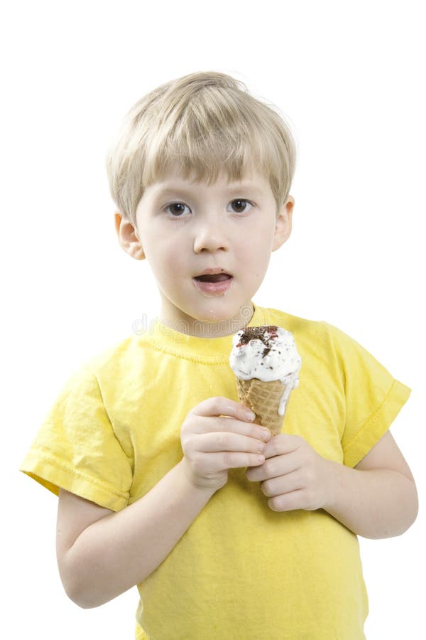 Happy Kids Boy and Girls Eating Ice Cream Isolated Stock Photo Image