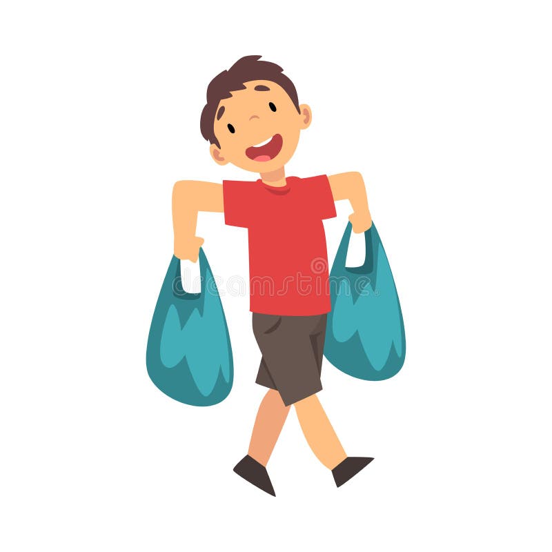 Boy Carries a Shopping Bag Cartoon Vector Illustration Stock Vector -  Illustration of child, heaviness: 161416382