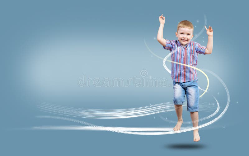 Boy jumping hands up stock image. Image of dream, aerobics 28197317