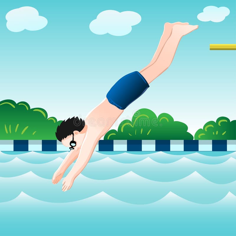 Boy Jumping, into Water in Pool-Vector Illustration Stock Vector ...