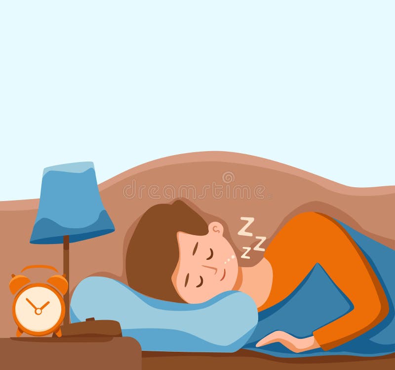 Boy Kid Sleep In Bed At Night Vector Illustration Child In Pajama