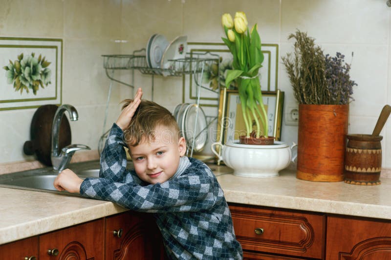 The Boy in the Kitchen .Portrait Indoors Stock Photo Image of kitchen