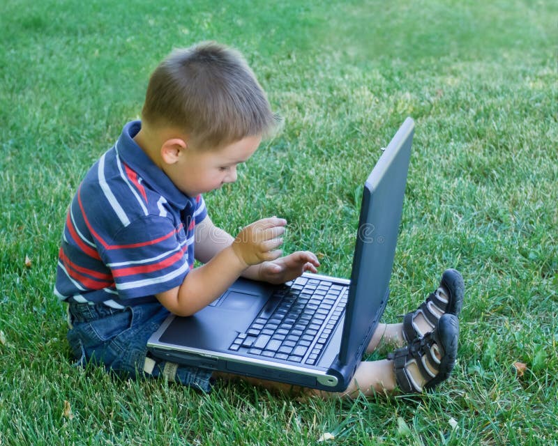 Boy and laptop stock image. Image of notebook, modern 18089245