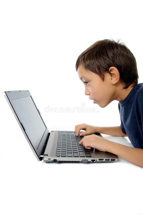 Boy with laptop isolated