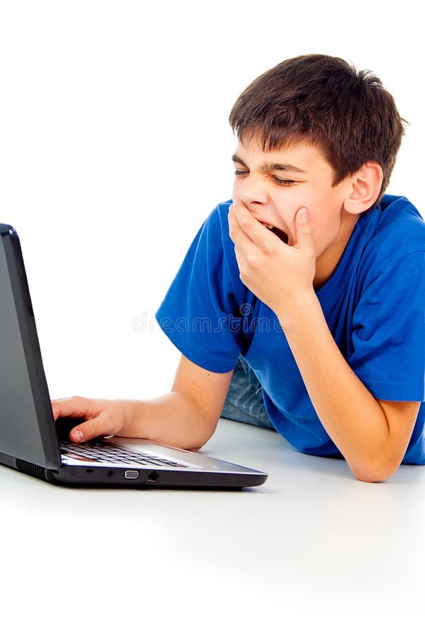 Boy with laptop isolated