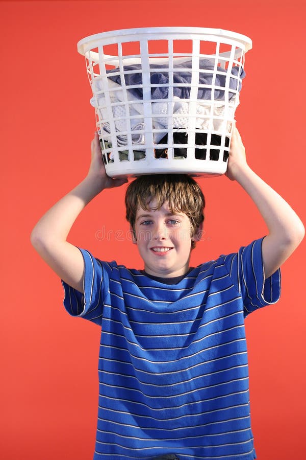 Boy with Laundry Basket on Hea Stock Image Image of youth, human 2180515