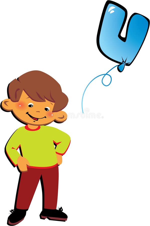 Boy with letter U. vector illustration