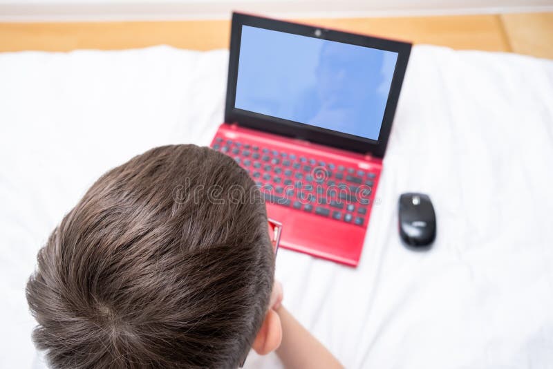 Distance Learning Online Education, Schoolboy Studying at Home while