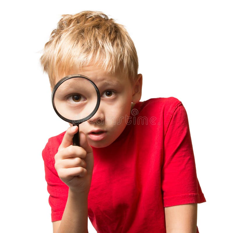 Child See through Magnifying Glass, Kid Eye Magnifier Lens Stock Photo