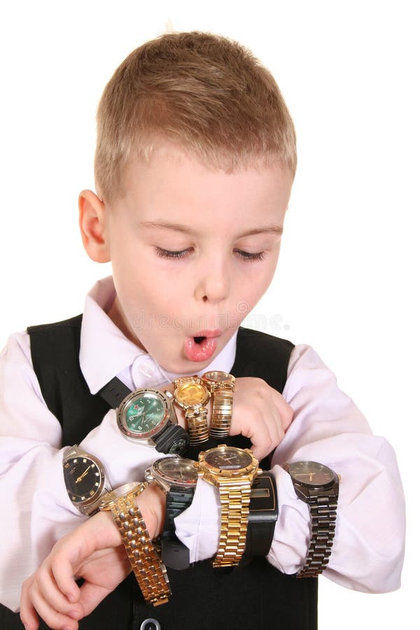 boy with many clocks