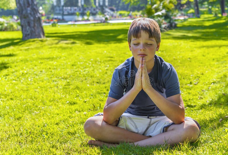 Boy Meditating Outdoors Stock Photo Image 33107950