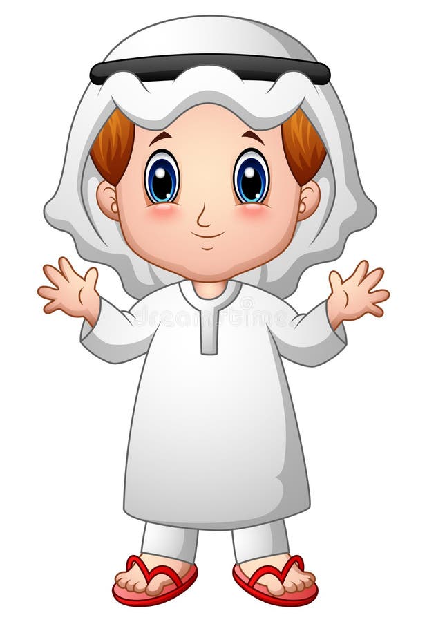 Boy muslim cartoon waving hand vector illustration
