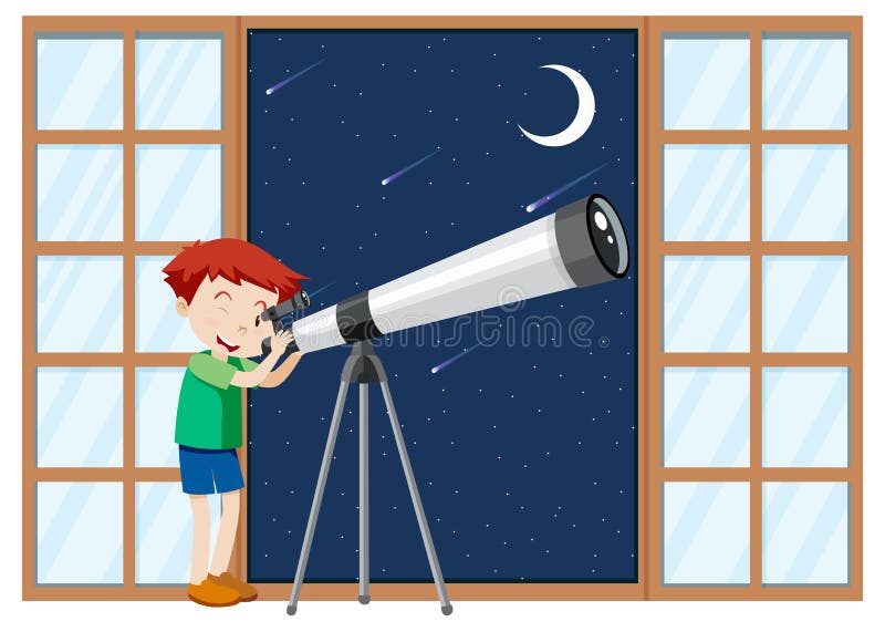 Телескоп у окна. Мальчик с телескопом рисунок. Boy with Telescope. Наблюдаю 10 на 2