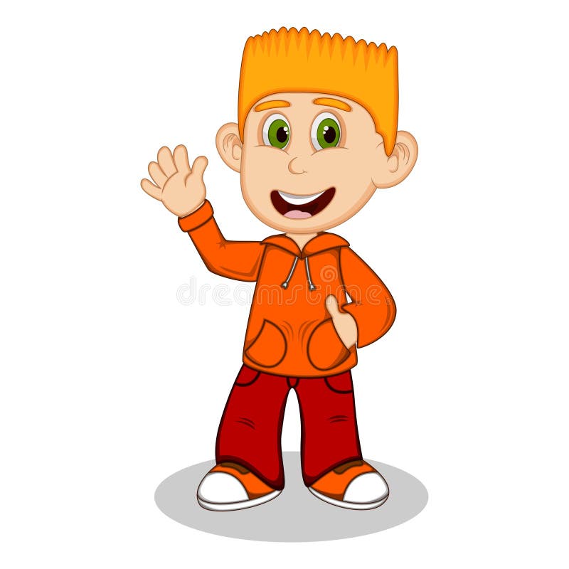 Boy with Orange Jacket and Red Trousers Waving His Hand Cartoon Stock  Vector - Illustration of childhood, adolescent: 72811215