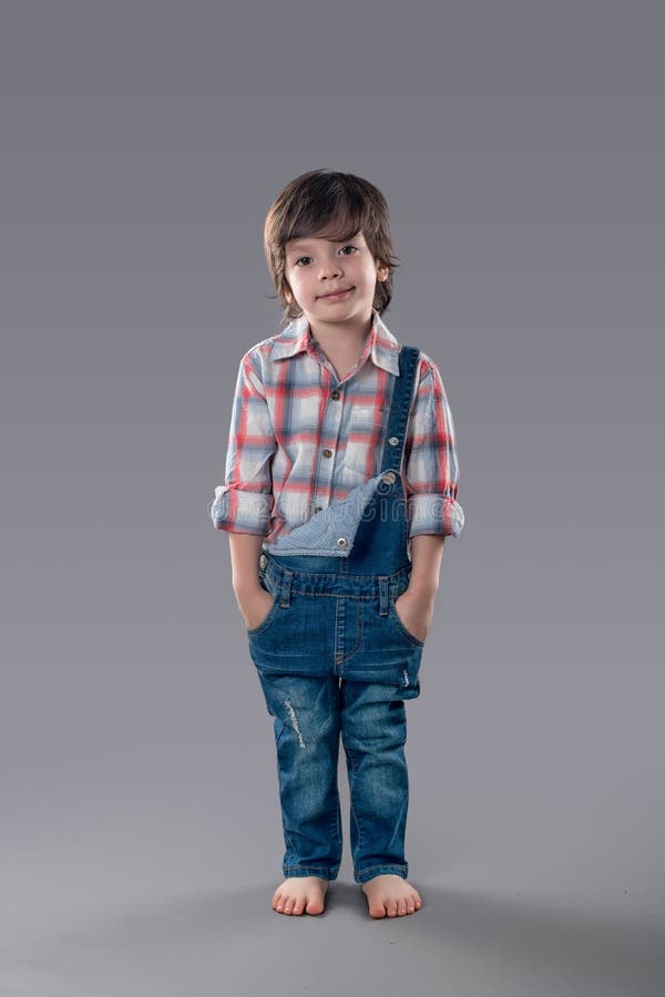 The Boy in Overalls Barefoot Stock Image Image of pretty, overalls 126564801