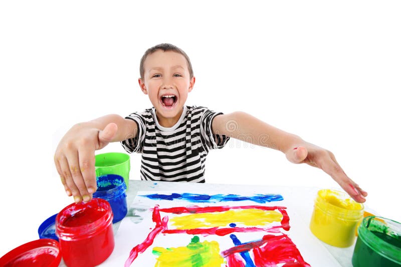 Boy with paint stock photo. Image of green, artistic, happy 8245314