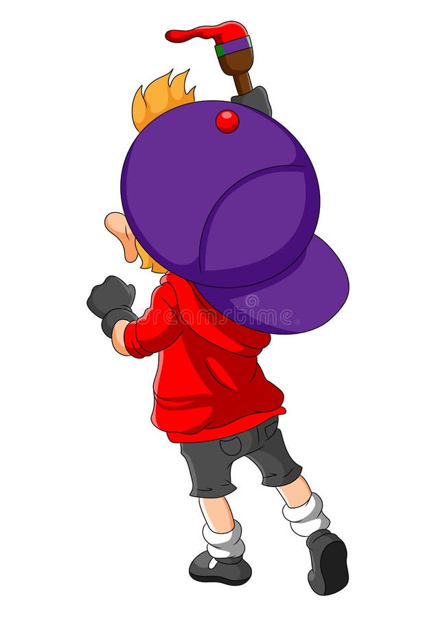 The boy is painting the wall with the brush royalty free illustration