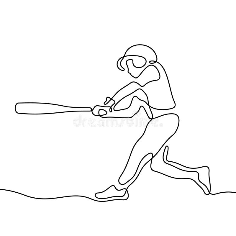 Continuous Line Drawing of Baseball Player Vector Illustration Stock