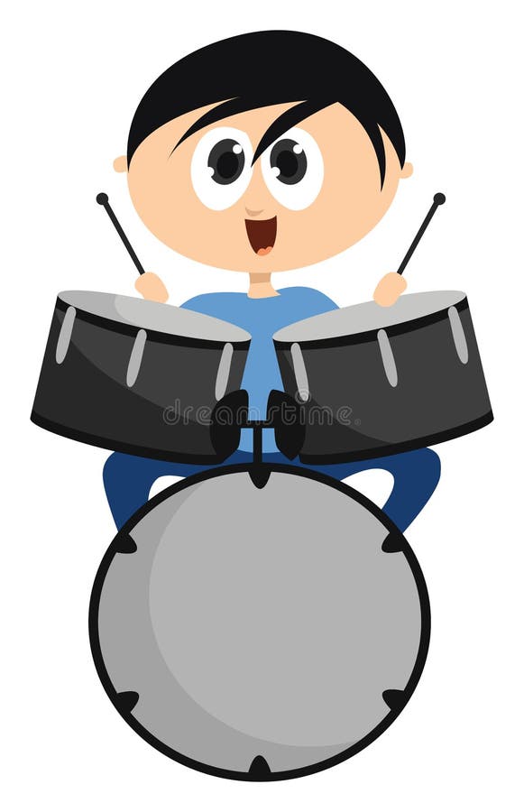 Boy playing drums , illustration, vector vector illustration
