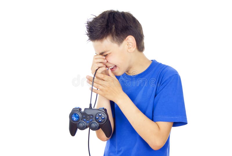 Boy playing games on the joystick