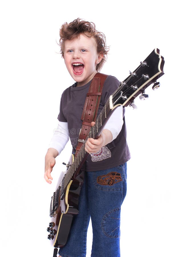 Boy playing guitar stock image. Image of guitar, strings 33150561
