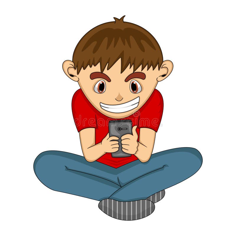 Boy Playing with Mobile Phone Cartoon Stock Vector - Illustration of ...